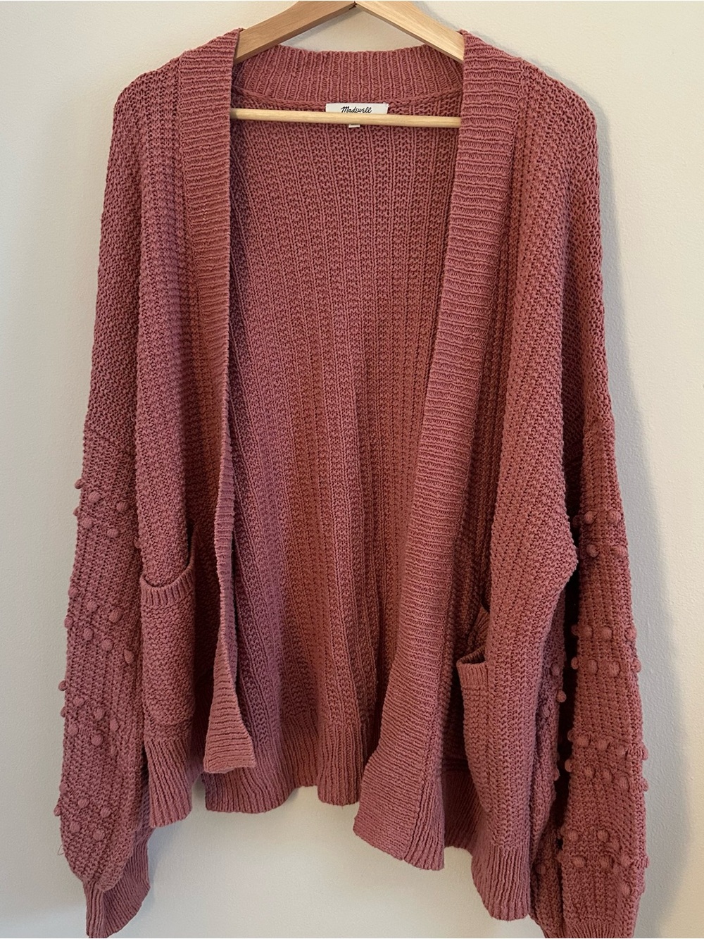 Madewell Open-Front Bobble-Sleeve Cardigan - Dusty Rose